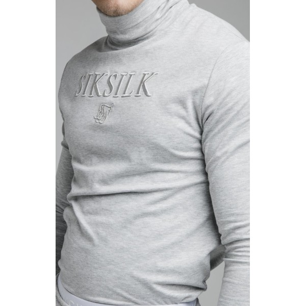 SikSilk L/S Turtle Neck Gym  - Grey Marl